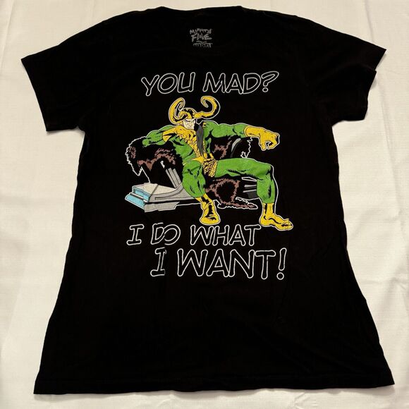 MIGHTY FINE Marvel Comics Thor Loki Women's Jrs Tee Size XL Screenprint Black - Picture 1 of 6